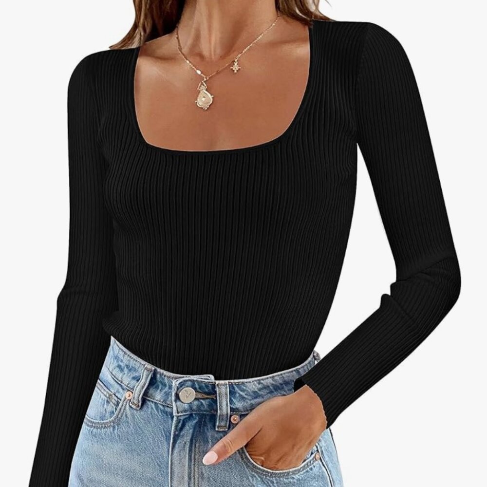 Merokeety Black Ribbed Top